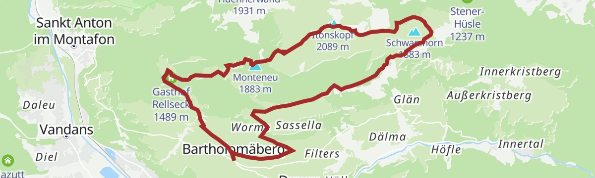 Route map: Geologischer Lehrwanderweg Bartholomäberg